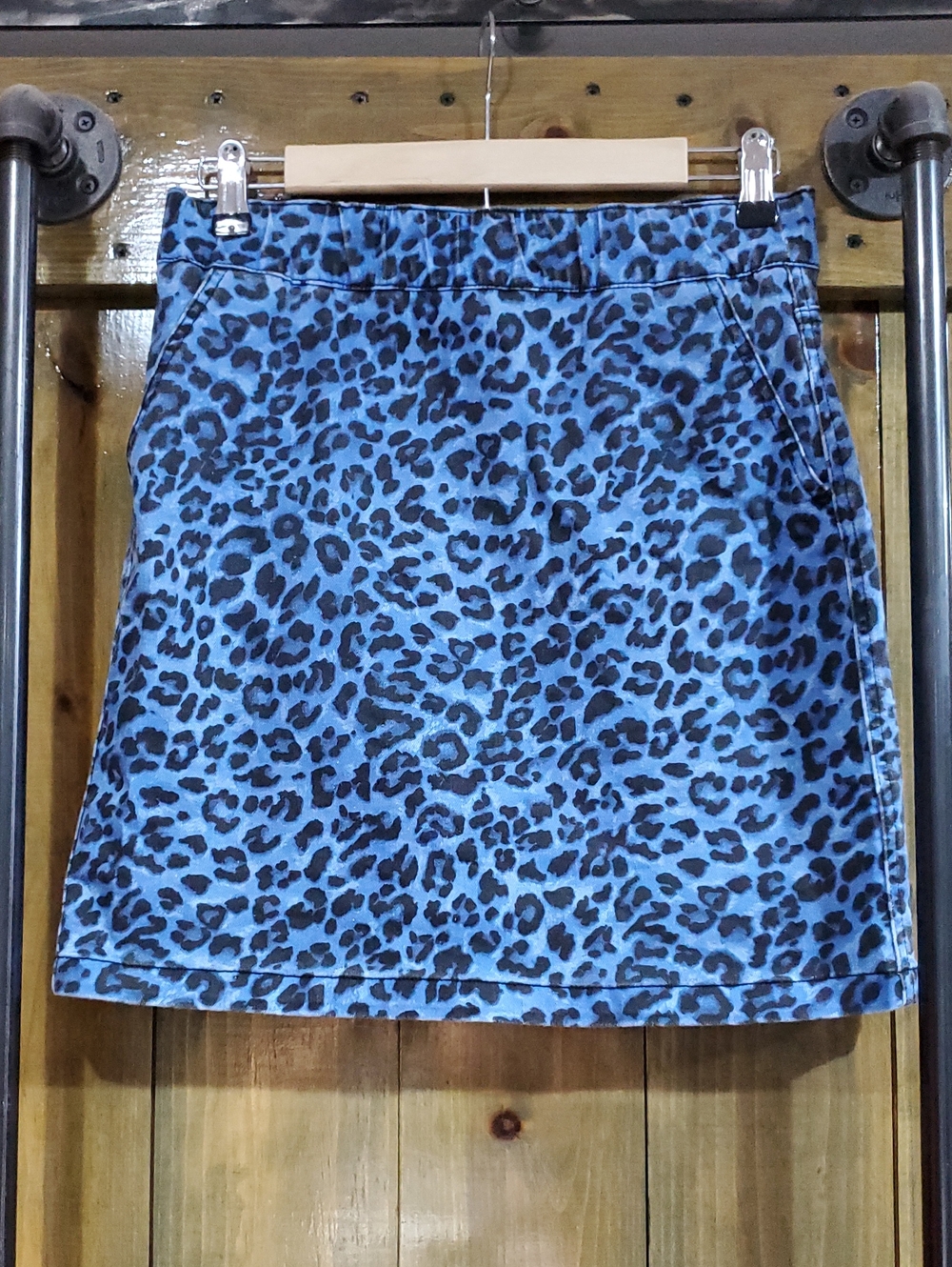 Blue Leopard Print A-Line Skirt